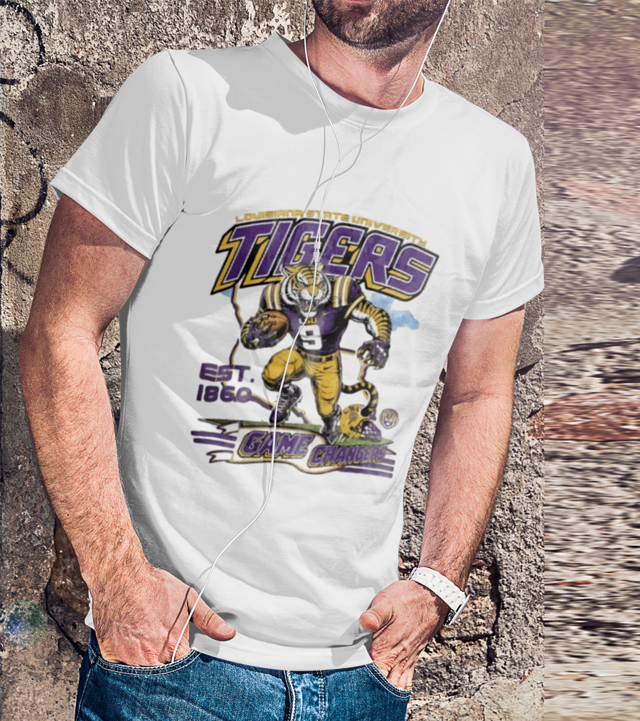Louisiana State University Tigers Game Changers Est 1860 Football Running Map T-Shirt