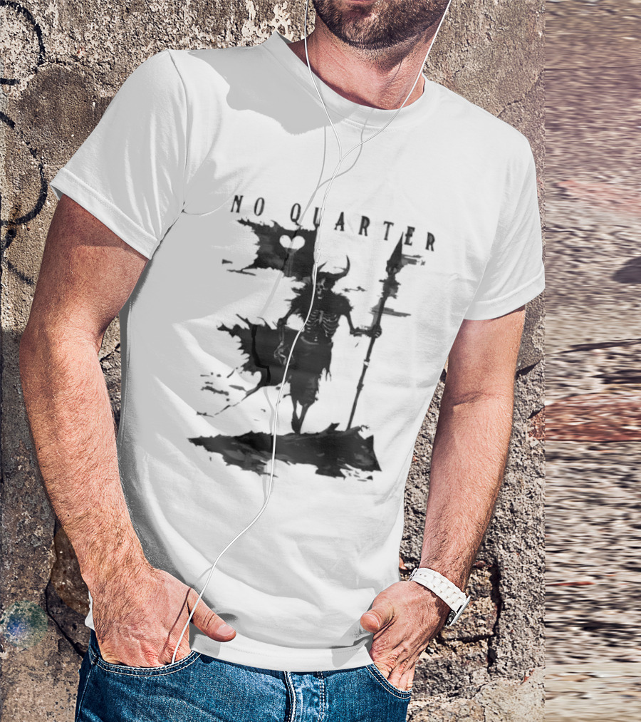 No Quarter Distressed Skeleton Warrior Dark Fantasy T-Shirt