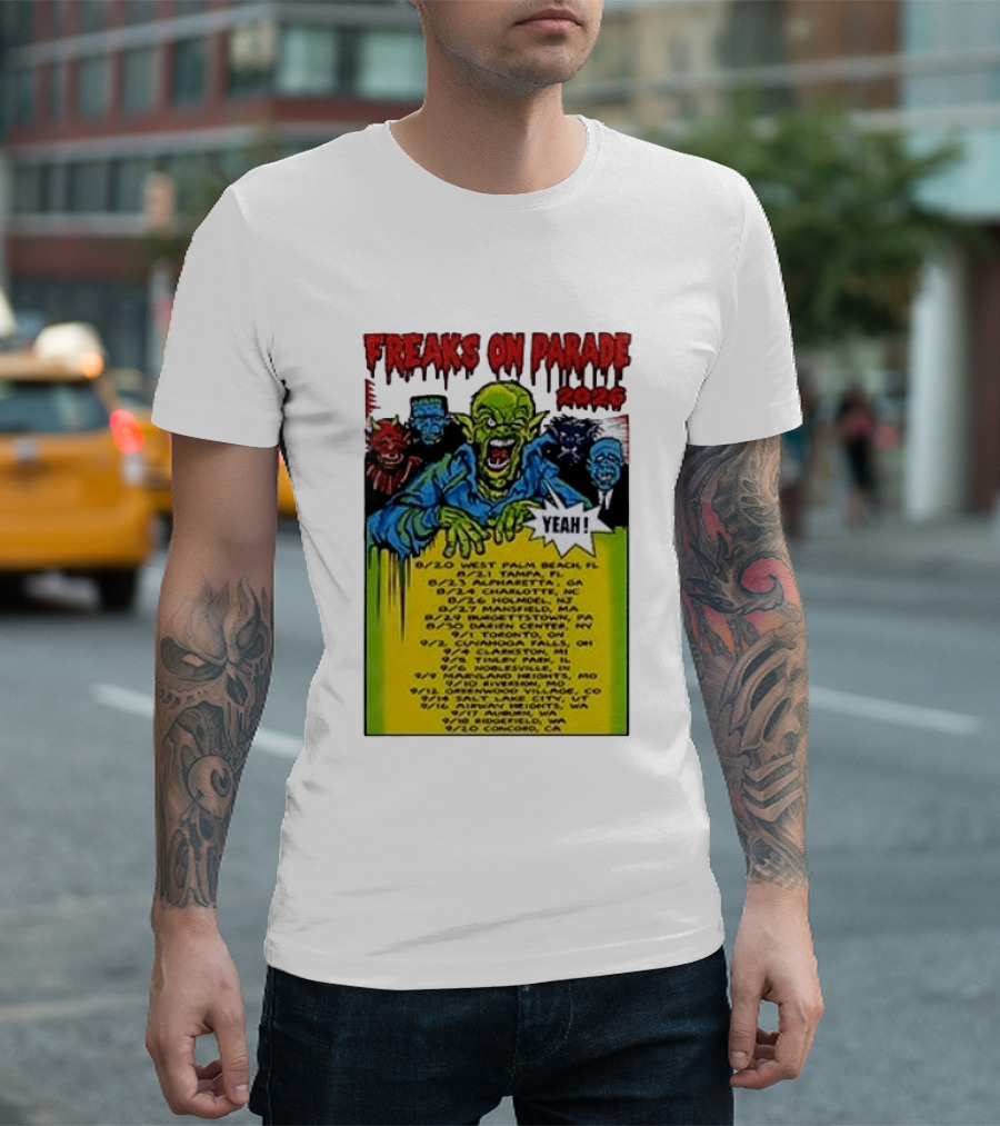 Freaks On Parade Tour 2023 Rob Zombie Dates West Palm Beach Tampa Atlanta Concord T-Shirt