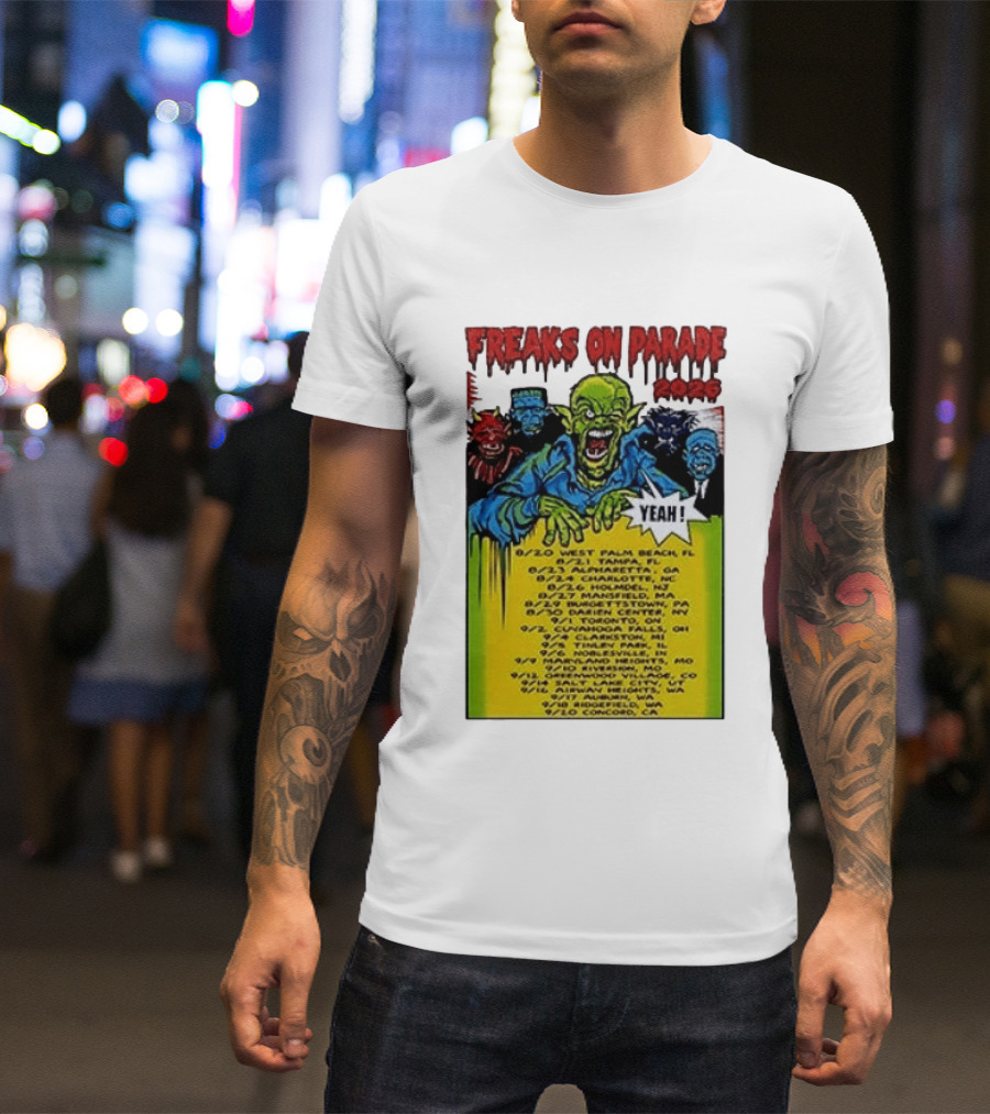 Freaks On Parade Tour 2023 Rob Zombie Dates West Palm Beach Tampa Atlanta Concord T-Shirt