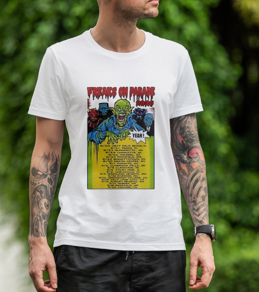 Freaks On Parade Tour 2023 Rob Zombie Dates West Palm Beach Tampa Atlanta Concord T-Shirt