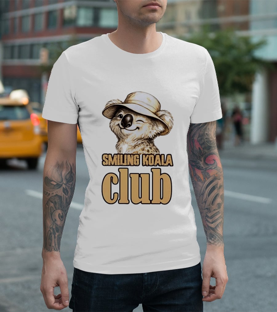 Smiling Koala Club Animal Wildlife Winking Koala Wearing Hat T-Shirt