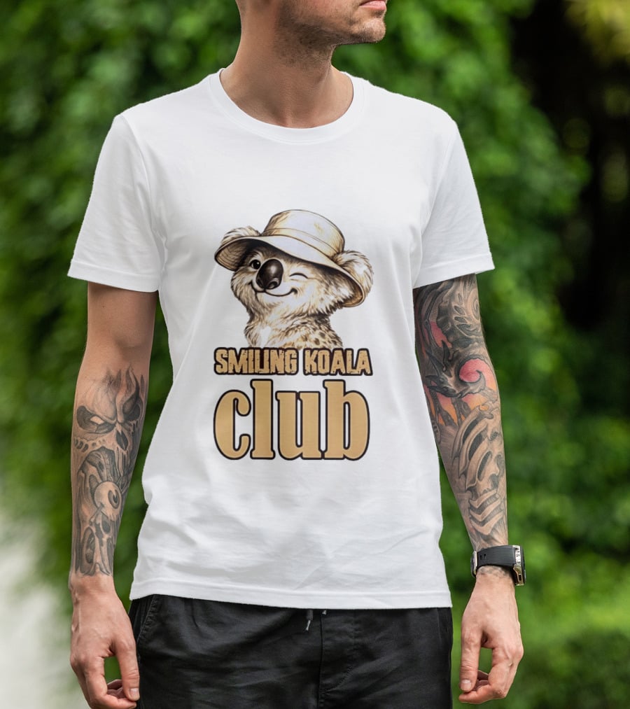 Smiling Koala Club Animal Wildlife Winking Koala Wearing Hat T-Shirt
