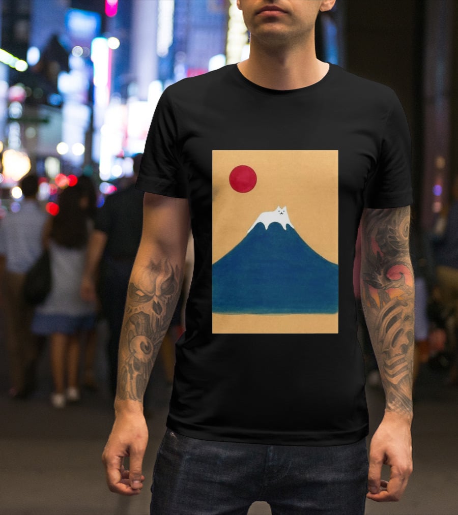 Meow Fuji Cat With Red Sun Illustration Japan T-Shirt