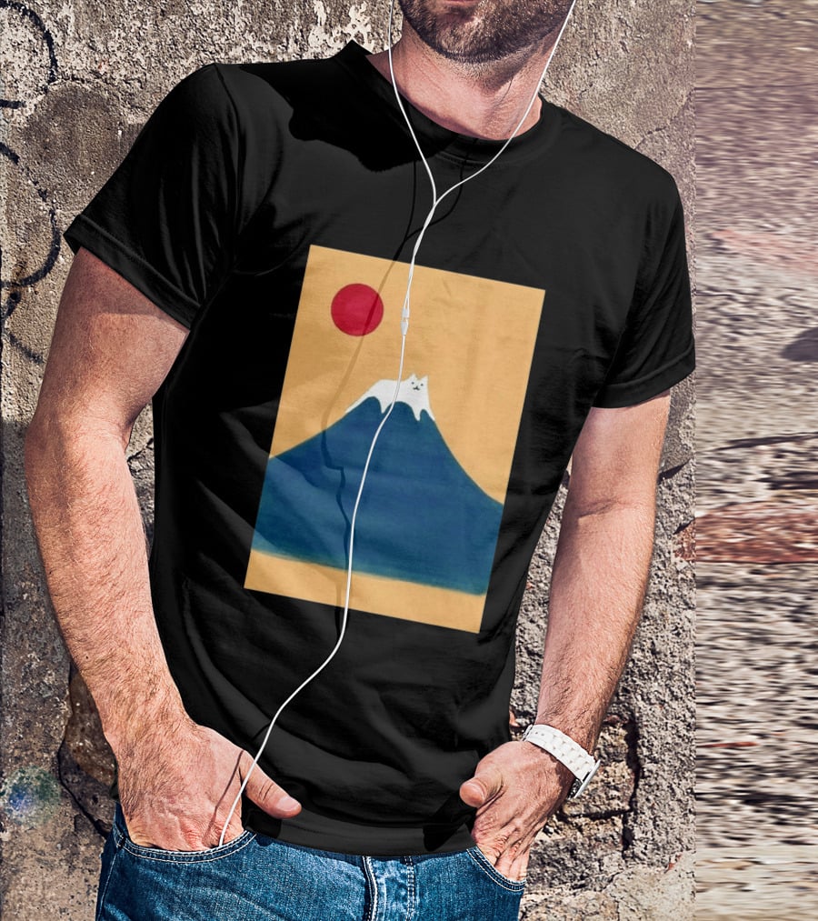 Meow Fuji Cat With Red Sun Illustration Japan T-Shirt