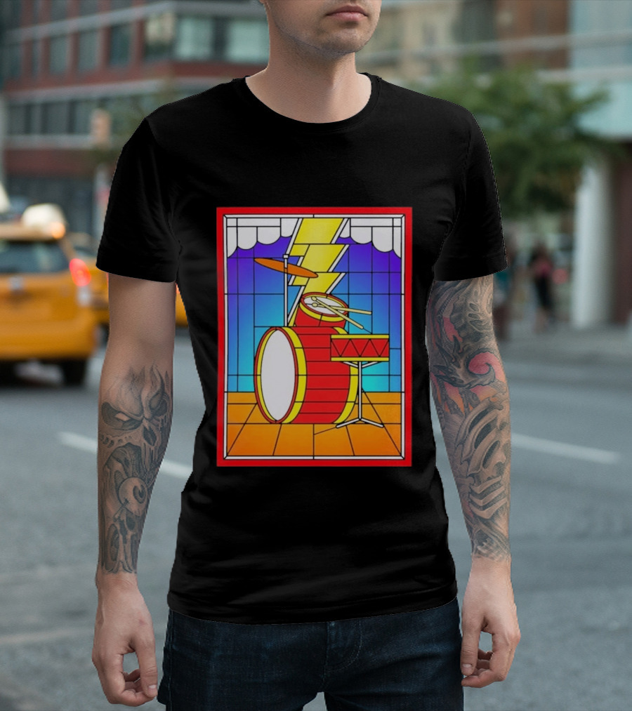 Stained Glass Drum Kit With Lightning Bolt T-Shirt