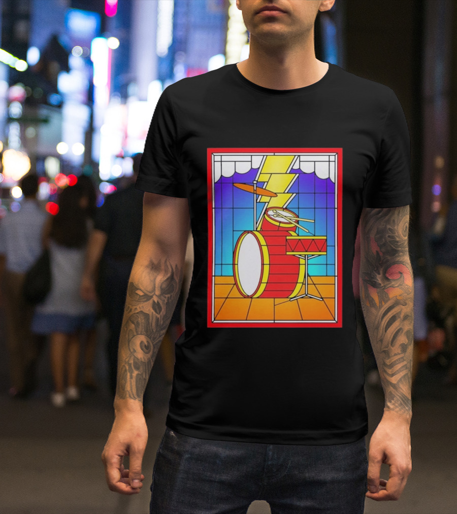 Stained Glass Drum Kit With Lightning Bolt T-Shirt