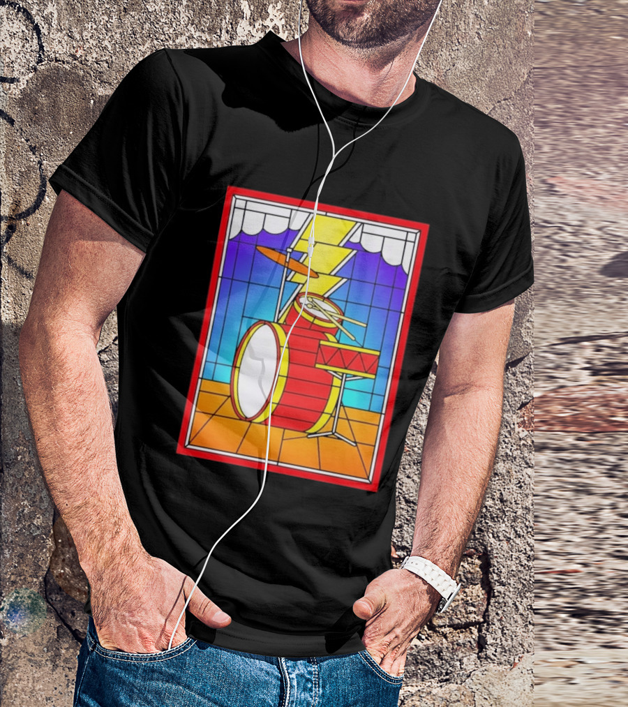 Stained Glass Drum Kit With Lightning Bolt T-Shirt