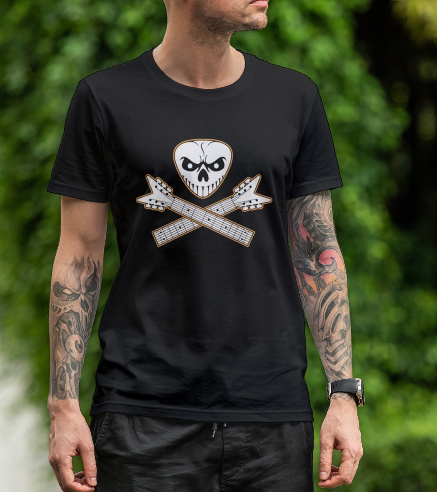 Guitar Pick Skull Crossed Guitars Rock Metal Music T-Shirt