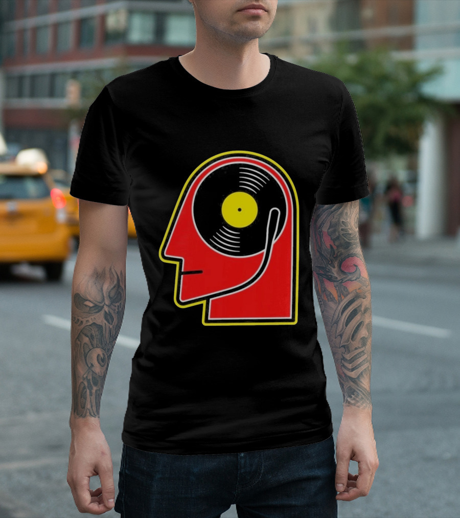 Vinyl Album Head With Record Disc Ear Retro Music T-Shirt