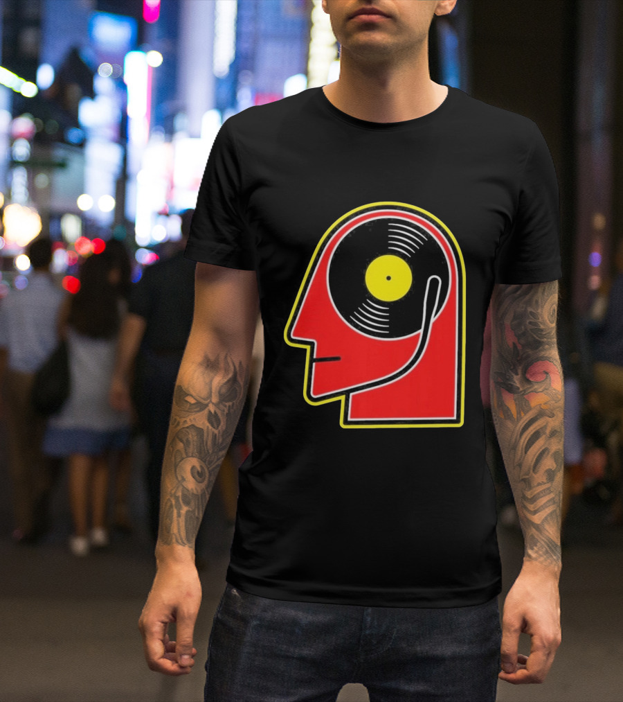 Vinyl Album Head With Record Disc Ear Retro Music T-Shirt