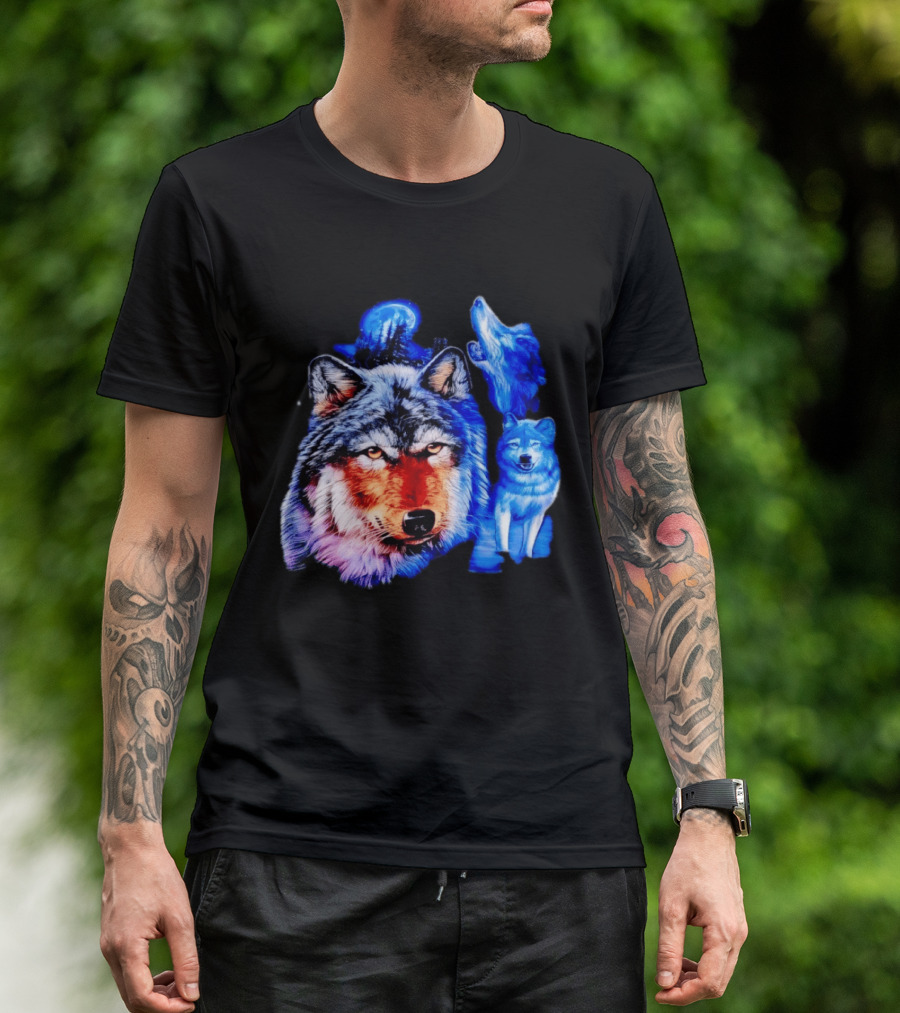 Wild Wolf Pack Moon Night Scene Nature Wildlife Wolves Howling T-Shirt