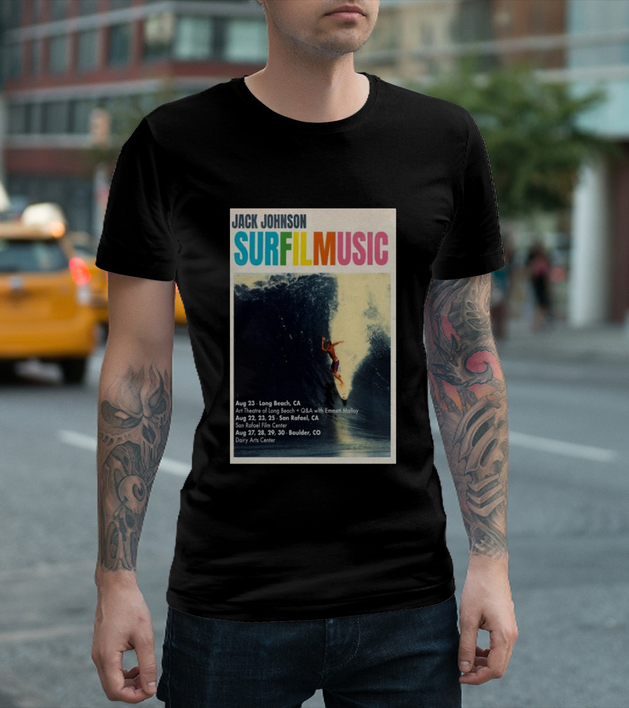 Jack Johnson Surf Film Music Tour Long Beach San Rafael Boulder August 2026 Events T-Shirt