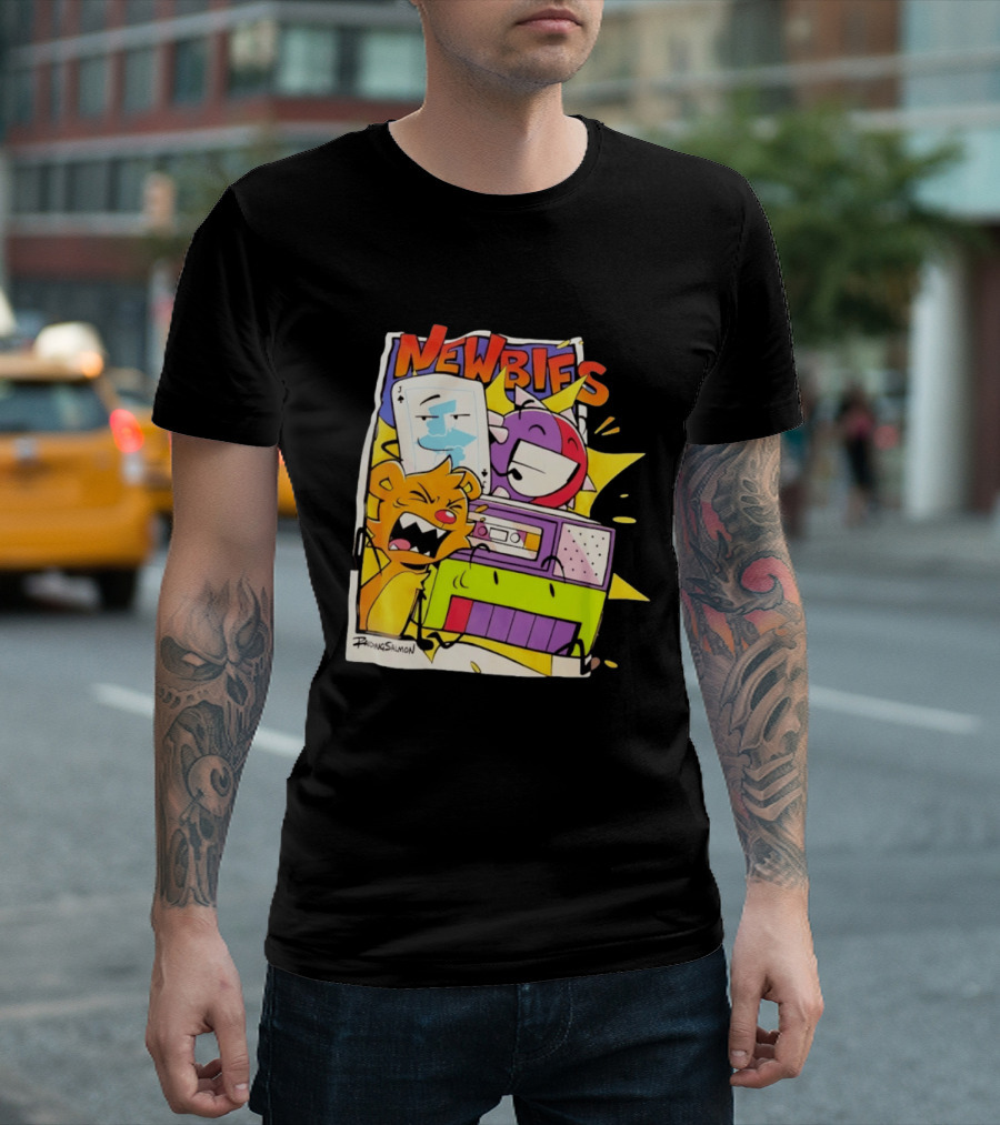 Newbies RaidingSalmon Cartoon Boombox And Cards Explosion T-Shirt