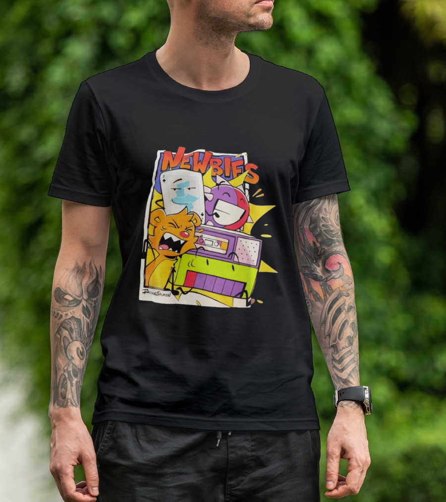 Newbies RaidingSalmon Cartoon Boombox And Cards Explosion T-Shirt