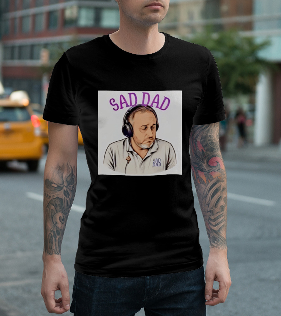 Sad Dad Headphones Fatherhood Parenting Mood T-Shirt