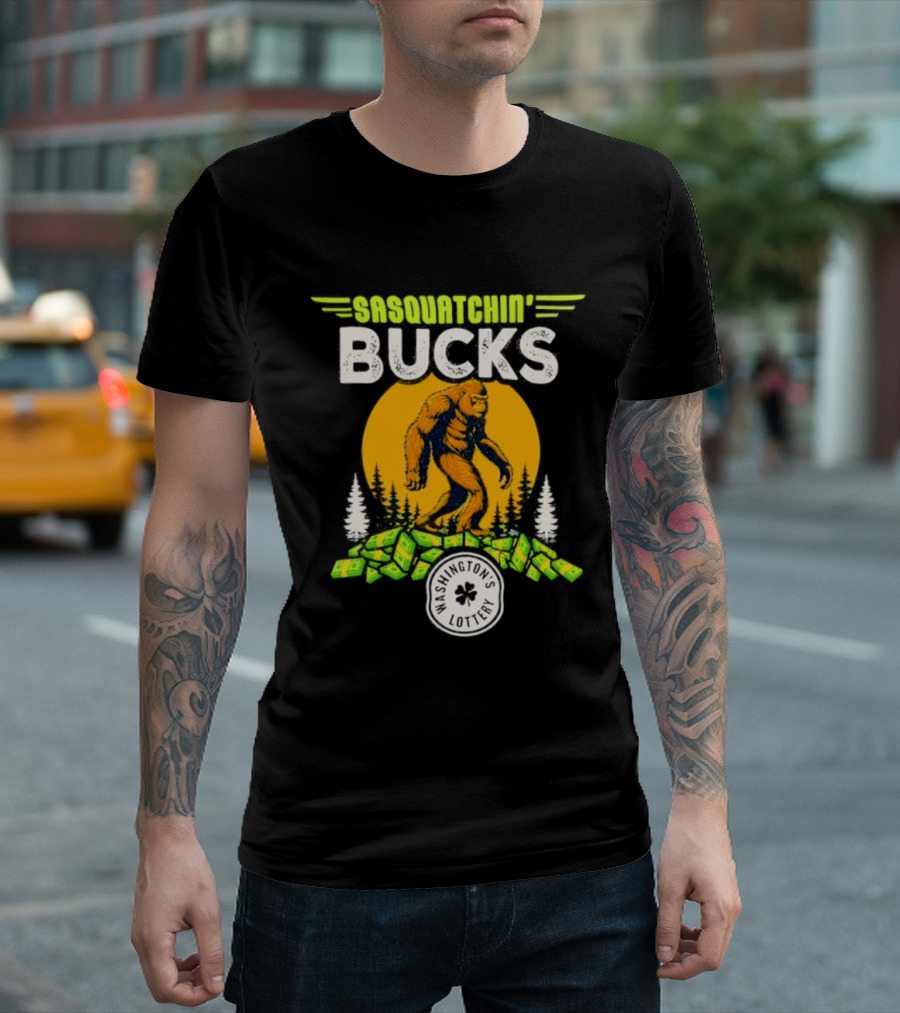 Sasquatchin' Bucks Bigfoot Money Walk And Trees T-Shirt
