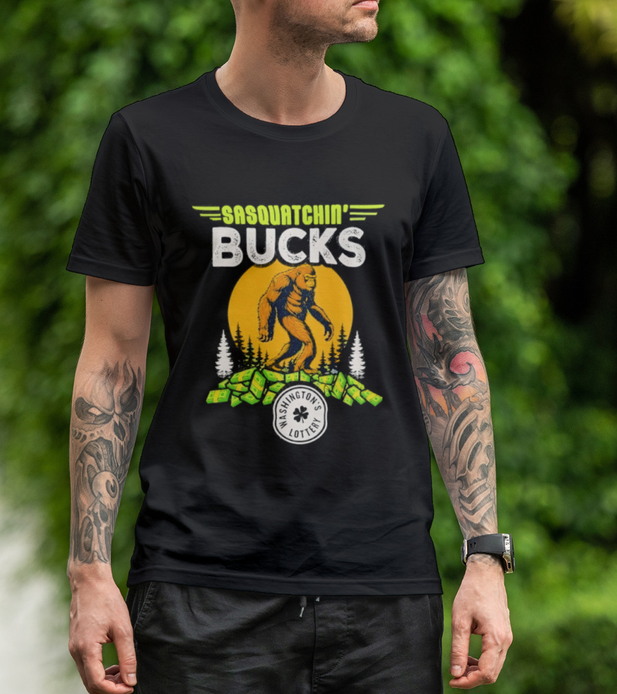Sasquatchin' Bucks Bigfoot Money Walk And Trees T-Shirt