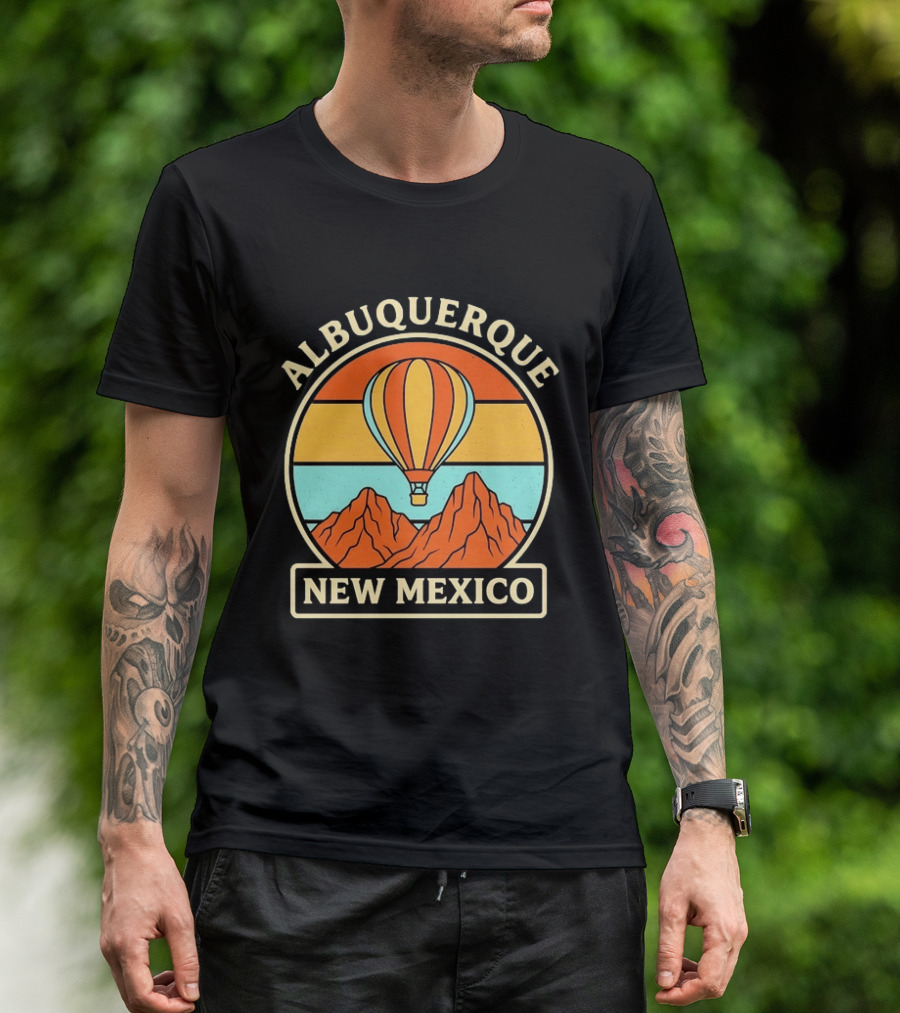 Albuquerque New Mexico Hot Air Balloon Over Mountains T-Shirt