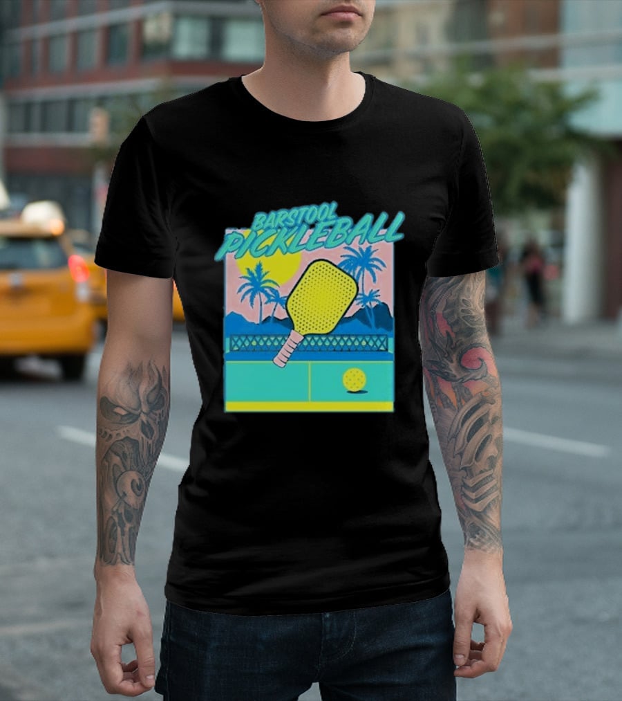 Barstool Pickleball Tropical Retro Paddle And Palm Trees T-Shirt