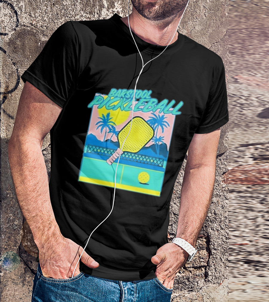 Barstool Pickleball Tropical Retro Paddle And Palm Trees T-Shirt