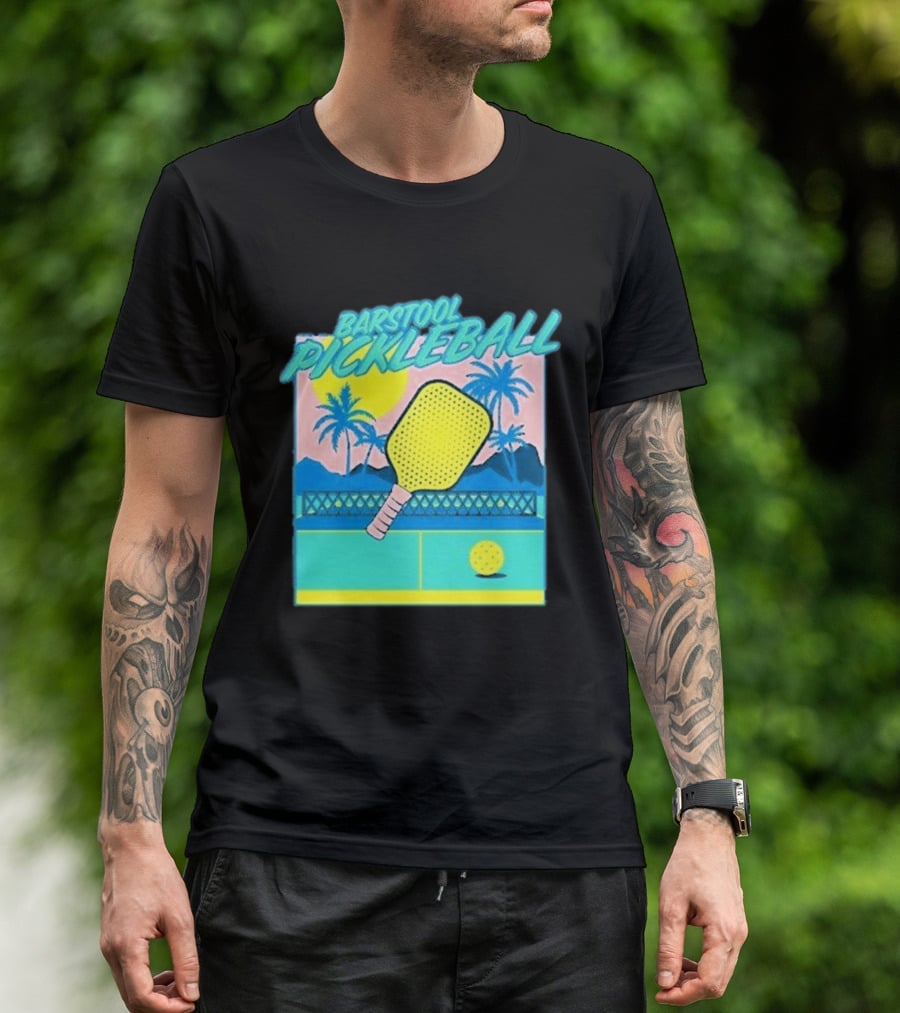 Barstool Pickleball Tropical Retro Paddle And Palm Trees T-Shirt