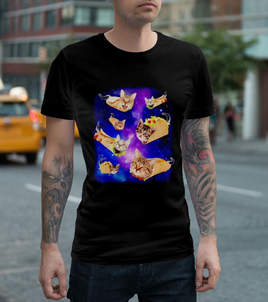 Cats In Space With Tacos And Burritos Taco Cat Cosmic Adventure T-Shirt