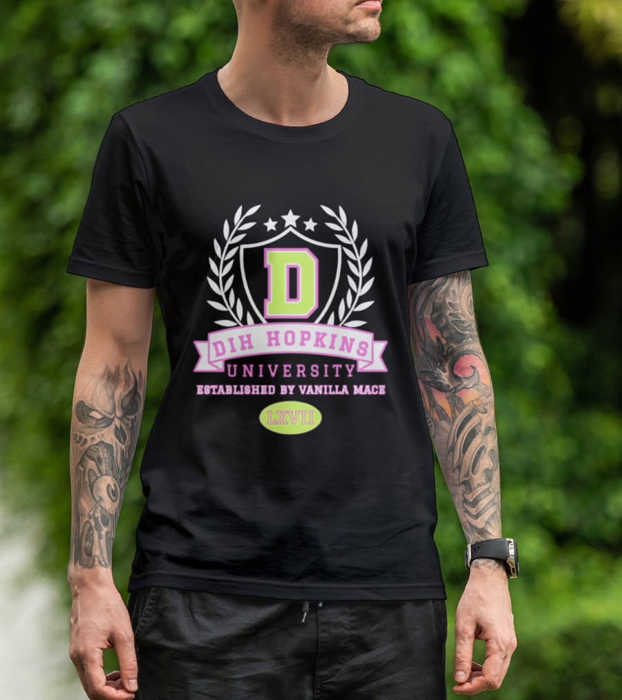 Dih Hopkins University Established By Vanilla Mace LXVII Crest T-Shirt