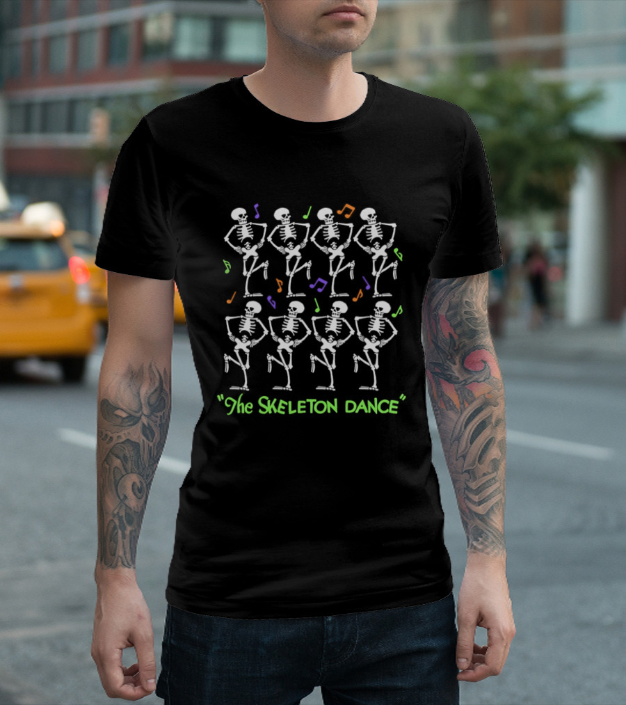 Dancing Skeletons Cartoon The Skeleton Dance Music Notes T-Shirt