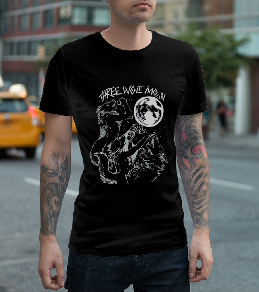 Three Wolf Moon Singing Wolves Howling Meme Moon Phases T-Shirt
