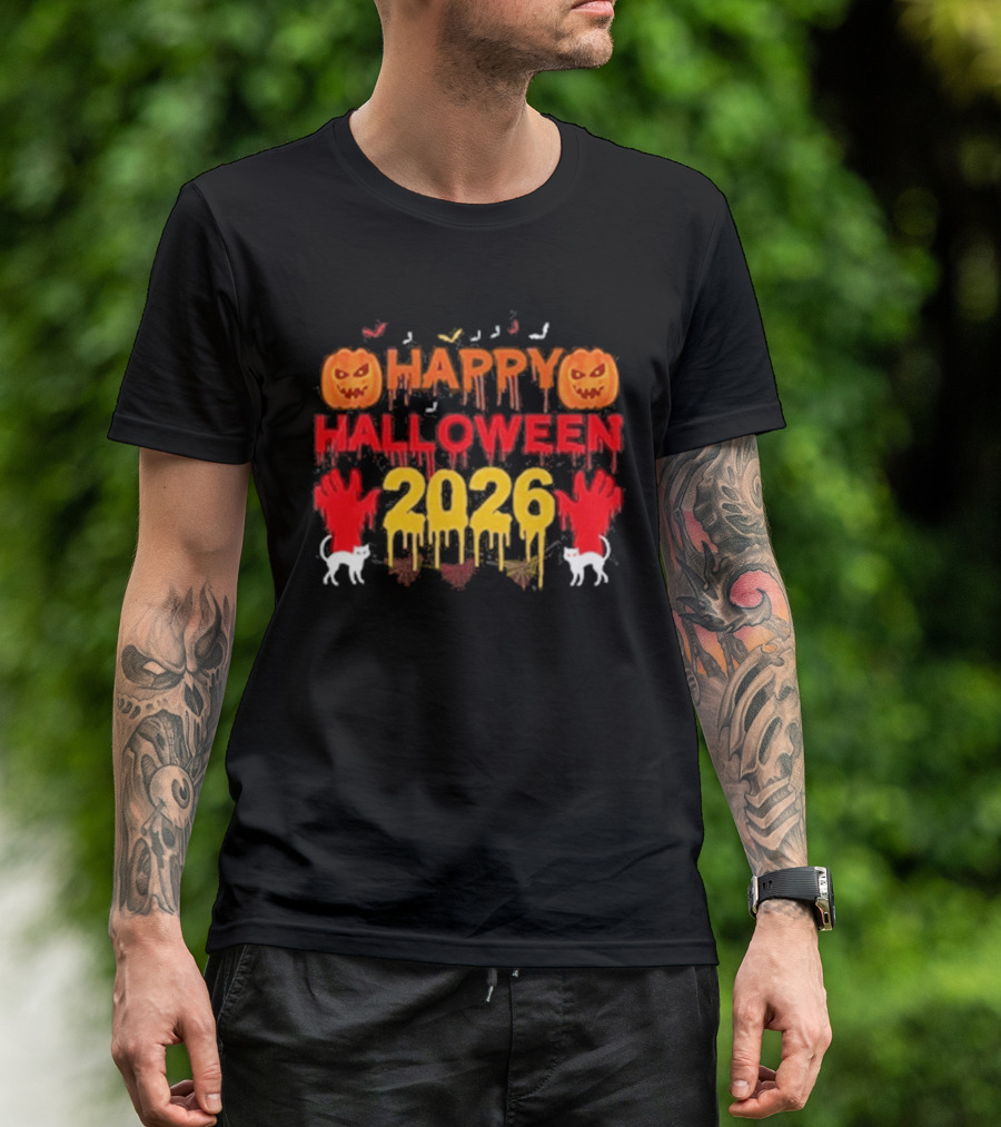 Happy Halloween 2026 Spooky Pumpkin Ghosts And Cats T-Shirt