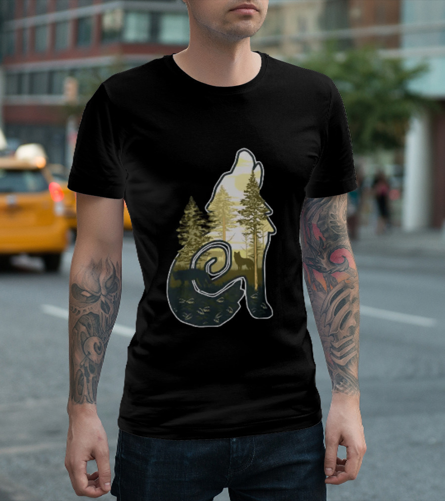 Wolf Howling Forest Scene Fahlo Nature Wildlife T-Shirt