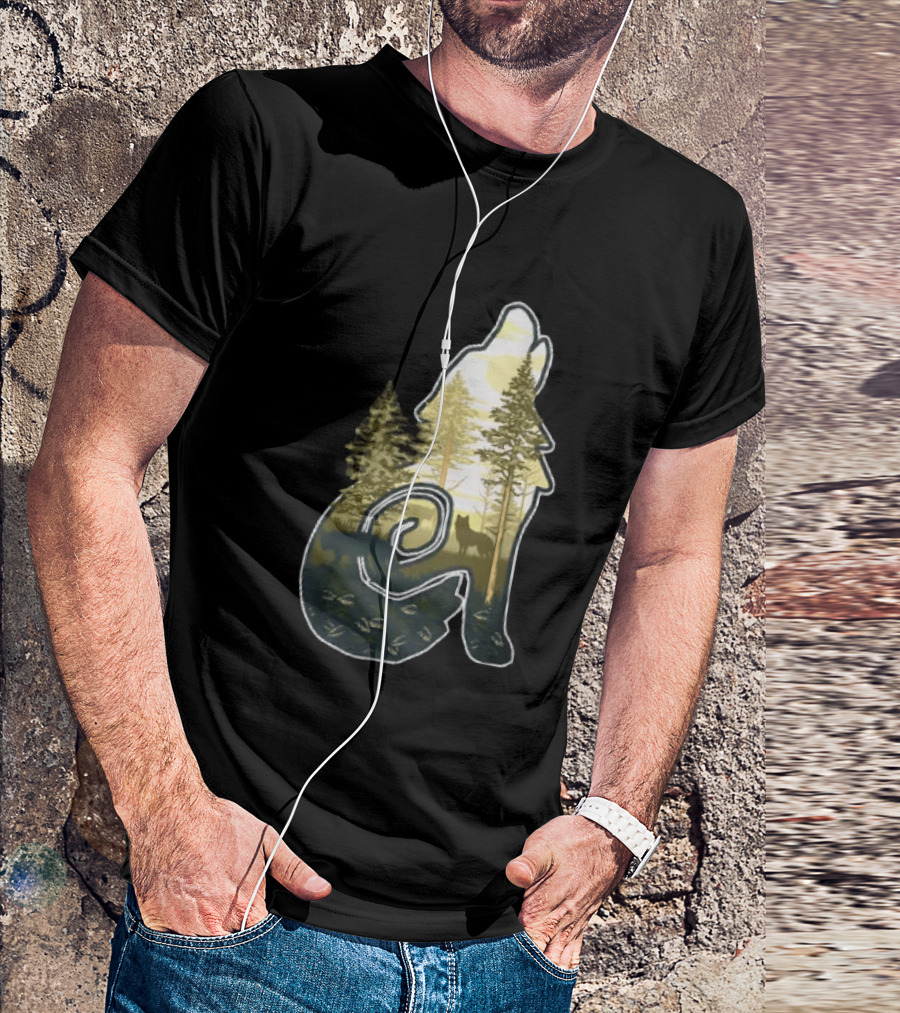 Wolf Howling Forest Scene Fahlo Nature Wildlife T-Shirt