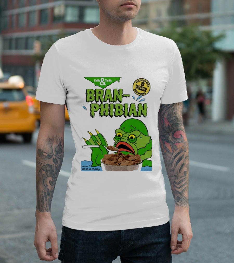 Bran Phibian Chills And Thrills Cereal Box Fortified With 8 Essential Vitamins And Worms T-Shirt