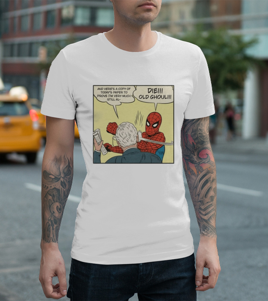 Spider Man Punching Mitch McConnell Die Old Ghoul Comic Meme T-Shirt