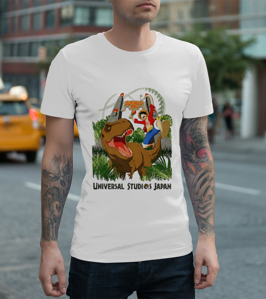Universal Studios Japan One Piece Jurassic Park Luffy Riding Rex T-Shirt