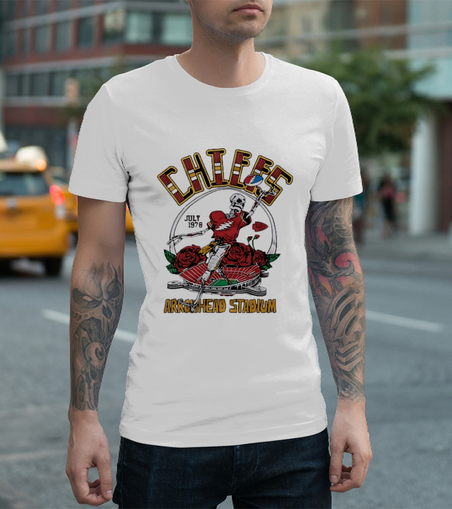 Kansas City Chiefs July 1 1978 Arrowhead Stadium Grateful Dead Skeleton Roses T-Shirt