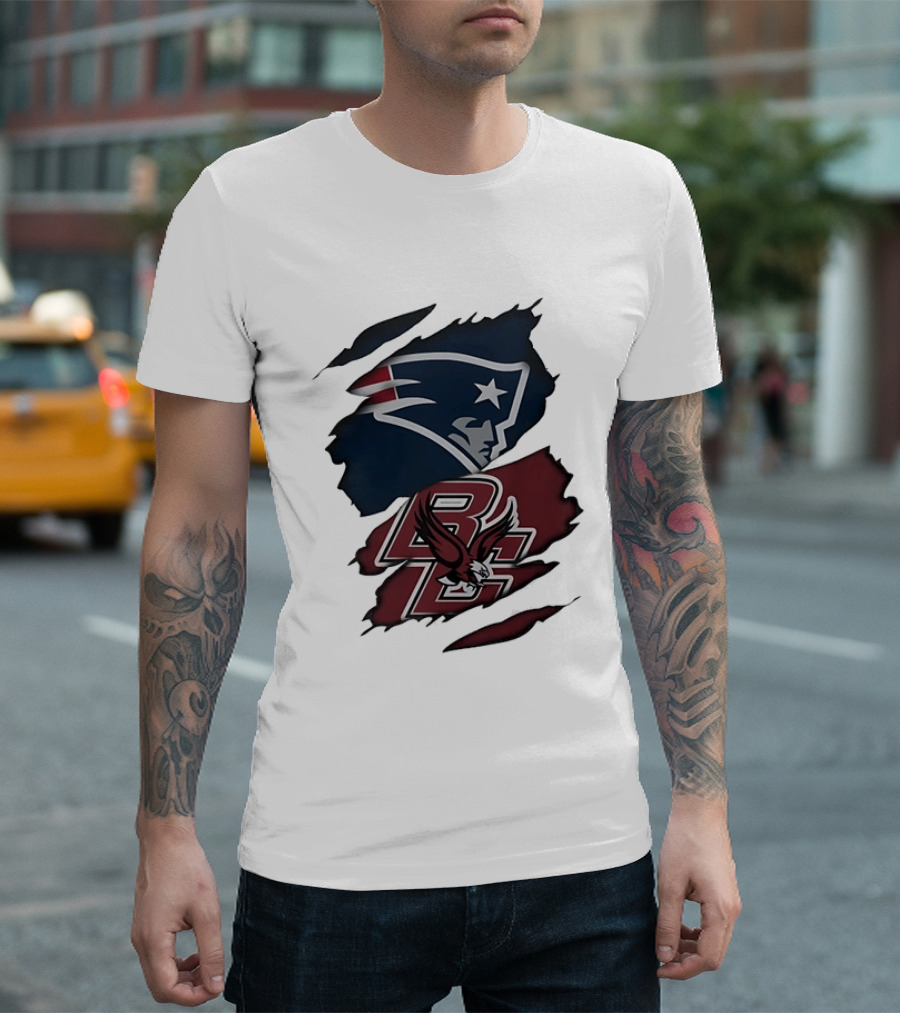 New England Patriots Boston College Eagles Ripped Collaboration T-Shirt