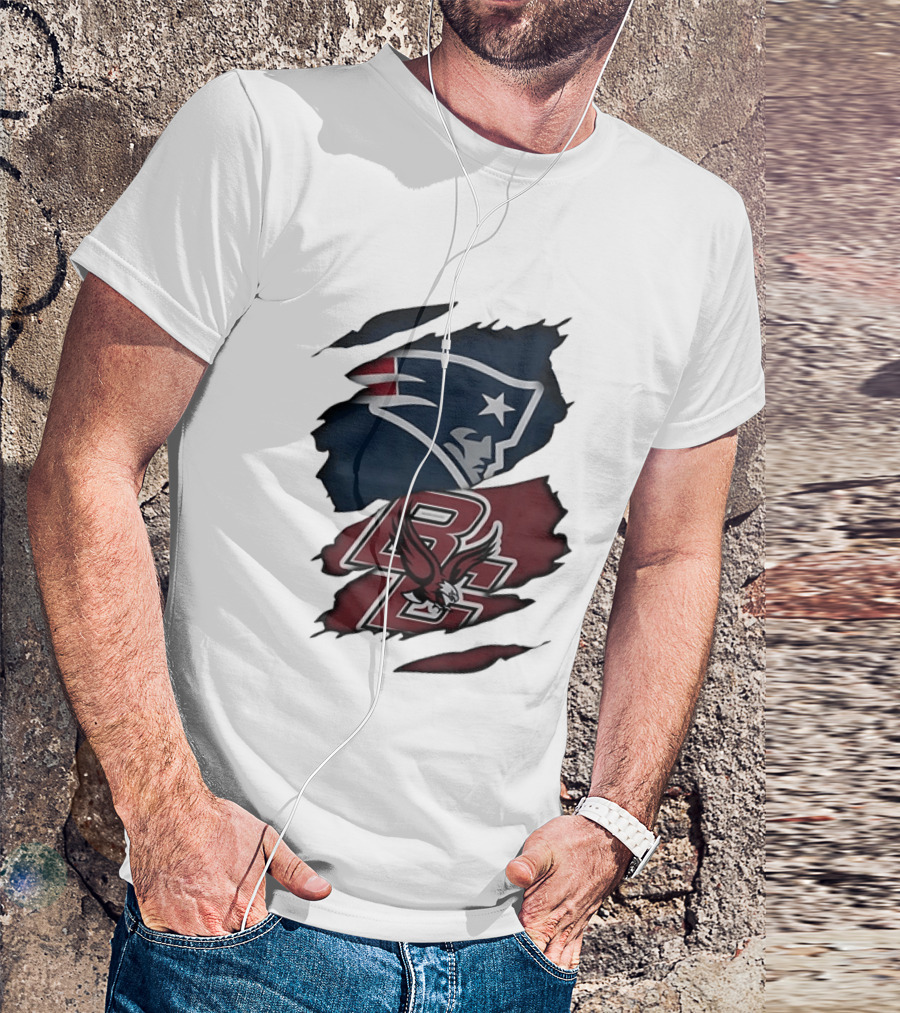 New England Patriots Boston College Eagles Ripped Collaboration T-Shirt