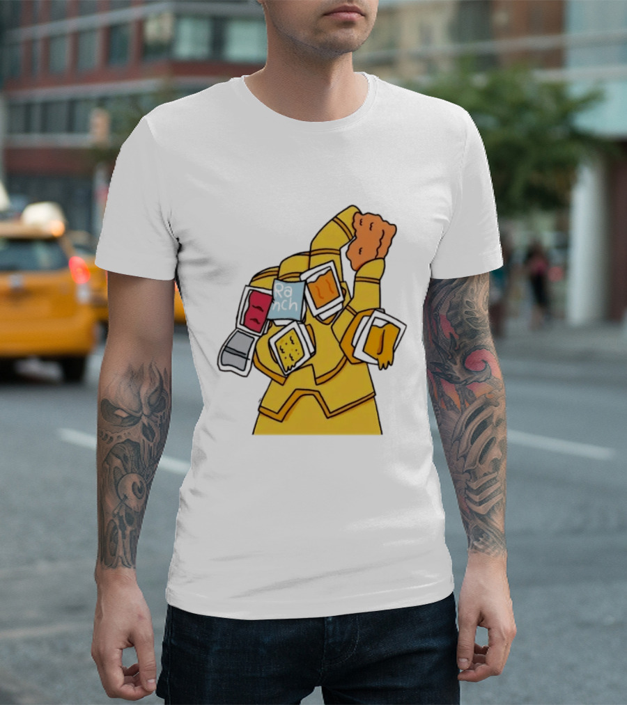 Infinity Gauntlet With Chicken Nugget And Sauce Containers Meme T-Shirt
