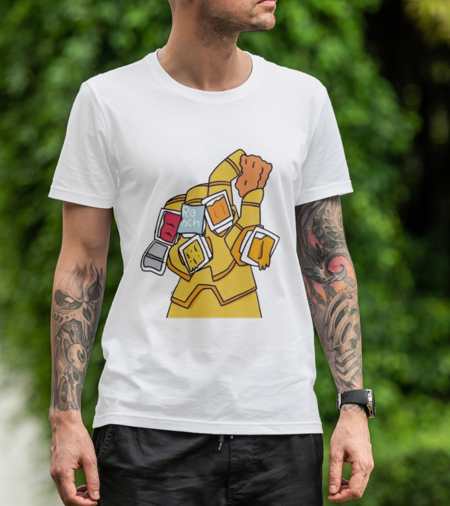 Infinity Gauntlet With Chicken Nugget And Sauce Containers Meme T-Shirt