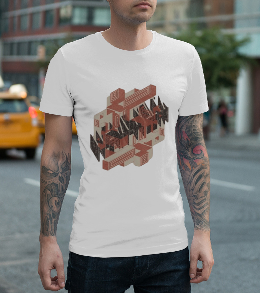 The Mars Volta Store Blocks Tan Geometric Optical Illusion T-Shirt