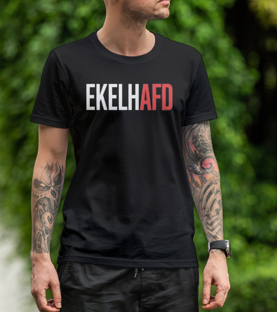 EKELHAFD Anti Far Right Statement Text Red White Contrast T-Shirt