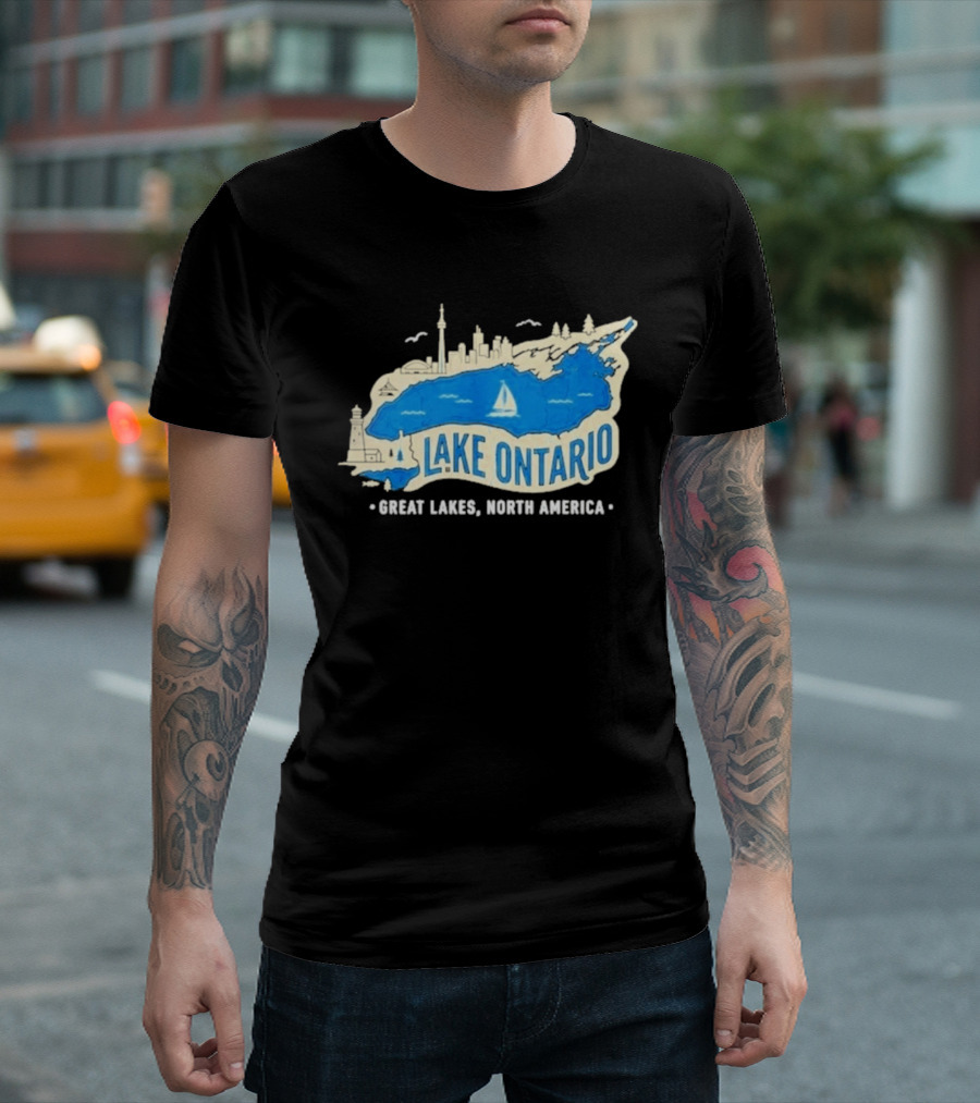 Lake Ontario Skyline Map Great Lakes North America T-Shirt