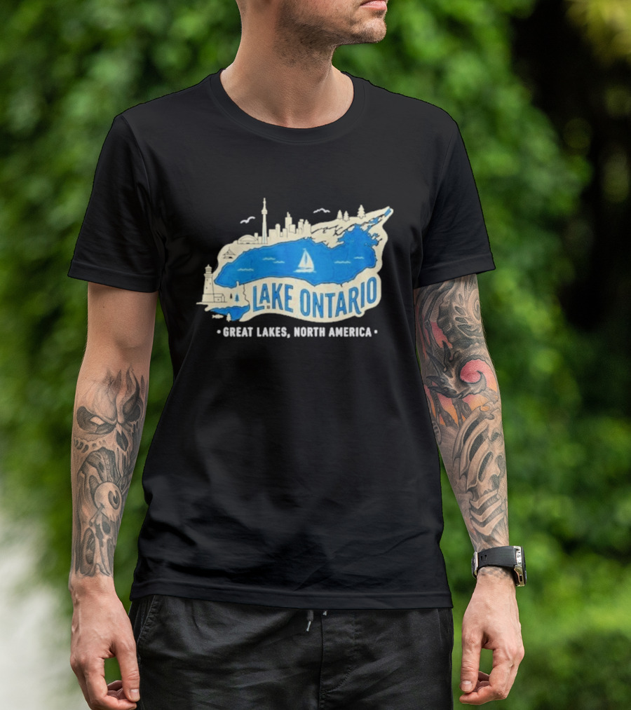 Lake Ontario Skyline Map Great Lakes North America T-Shirt