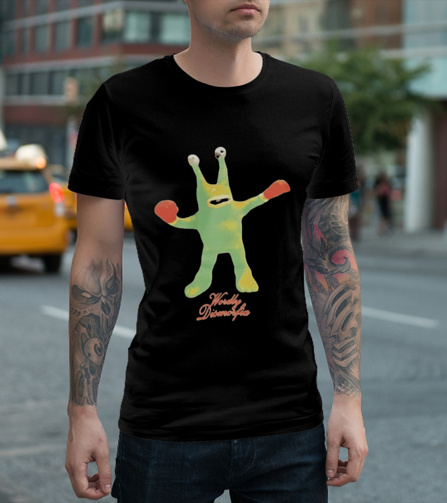 Wordly Dismorfia Boxing Alien Creature With Red Boxing Gloves T-Shirt