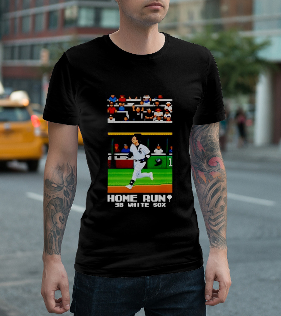 Yoan Moncada Home Run 3B White Sox Pixel Art Baseball Game Scene T-Shirt