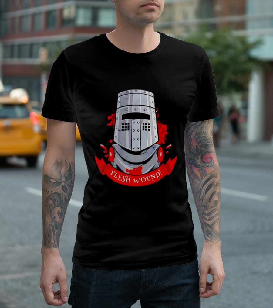 Black Knight Flesh Wound Helmet Monty Python Holy Grail T-Shirt
