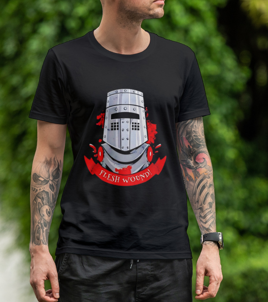 Black Knight Flesh Wound Helmet Monty Python Holy Grail T-Shirt