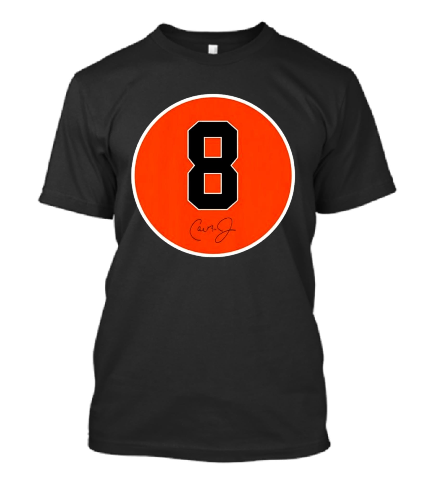 Cal Ripken Jr Number 8 Baltimore Orioles Team Circle Orange T-Shirt